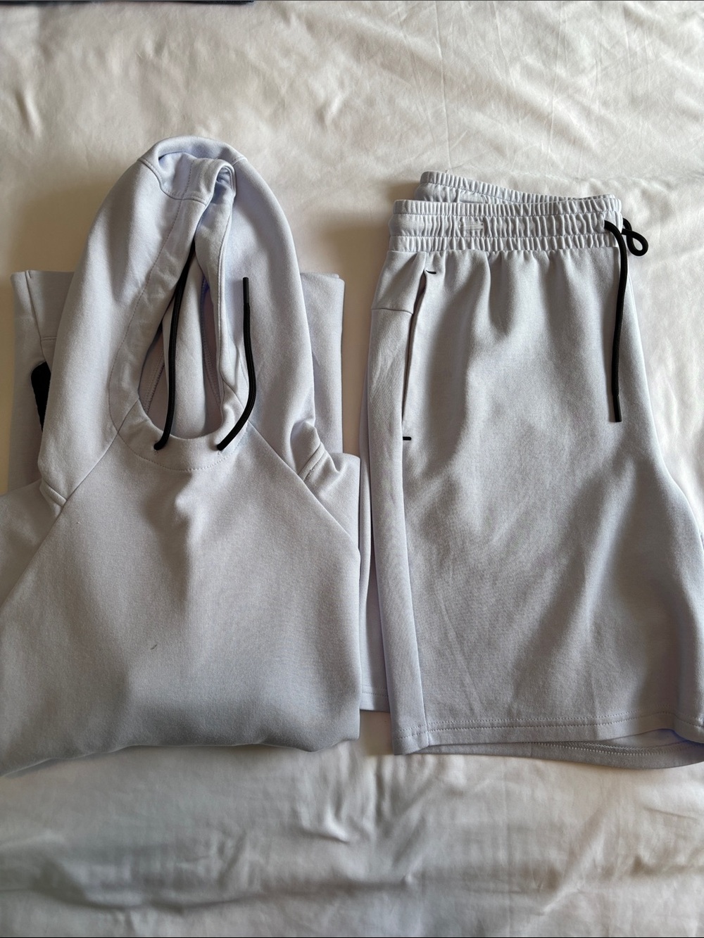 Old Navy Men's Lightweight Soft Blue Athletic Shorts & Hoodie Set.